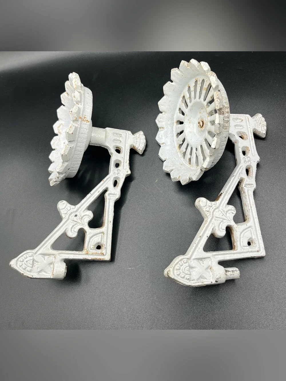 Vintage Gothic Cast Iron Wall Mount Soap Dishes White Architectural Salvage Pair